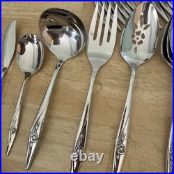 107 Pc Oneida LASTING ROSE Stainless Flatware Deluxe Hostess Serves 10