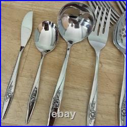 107 Pc Oneida LASTING ROSE Stainless Flatware Deluxe Hostess Serves 10