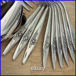 107 Pc Oneida LASTING ROSE Stainless Flatware Deluxe Hostess Serves 10
