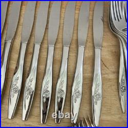 107 Pc Oneida LASTING ROSE Stainless Flatware Deluxe Hostess Serves 10