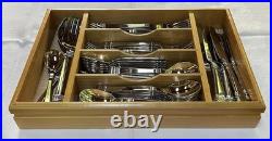 12 Sets Oneida Cadence 18/10 Stainless Flatware Wooden Tray Servers 77 Pieces
