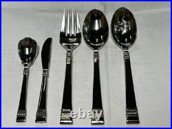 12 Sets Oneida Cadence 18/10 Stainless Flatware Wooden Tray Servers 77 Pieces