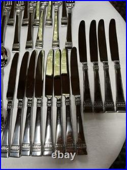 12 Sets Oneida Cadence 18/10 Stainless Flatware Wooden Tray Servers 77 Pieces