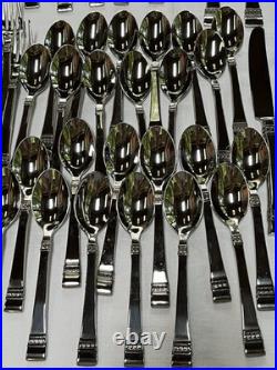 12 Sets Oneida Cadence 18/10 Stainless Flatware Wooden Tray Servers 77 Pieces