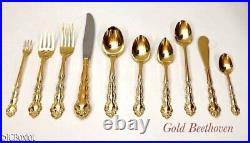 144 pc SET gold golden ONEIDA BEETHOVEN STAINLESS STEEL flatware serv 12