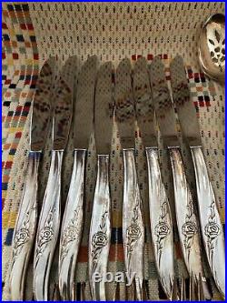 1881 ROGERS ONEIDA LTD HIGHLAND ROSE STAINLESS FLATWARE 8 Pc Place Setting Read