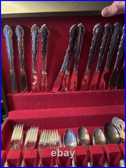1881 Rogers Oneida Flirtation Pattern Stainless Flatware Set 75 Pieces in Case