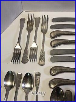 1881 Rogers Oneida LTD Stainless Hammered First Colony 42-Piece Set With Servers