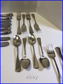 1881 Rogers Oneida LTD Stainless Hammered First Colony 42-Piece Set With Servers