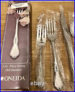 (2) Onieda Morning Blossom 18/8 Stainless 5-Pc. Place Settings New in Boxes