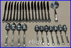 27 PC Oneida Community Stainless SATINIQUE Steak Knives Teaspoons Spoons Knives