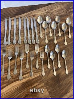 27 pc. Oneida MORNING BLOSSOM Stainless Knives Forks Spoon Service For 4 + Extra