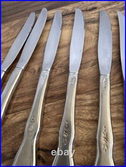 27 pc. Oneida MORNING BLOSSOM Stainless Knives Forks Spoon Service For 4 + Extra