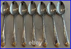 34 PC Oneida Community Stainless Gold Golden Accent Fantasy Rose Flatware