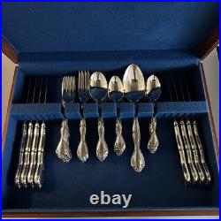 41 Vtg Oneida Cantata Community Stainless Flatware Set Plus Serving Wooden Box