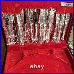 44 Pc Oneida Community CHATELAINE Stainless Flatware Service 12 with wood box