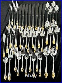 45 Pc Oneida's Cambridge Chantal Stainless Flatware Gold Accent Set for 8