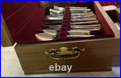 45 Pc Vtg Oneida Cube Golden Damask Rose 9 Settings Stainless Flatware Wood box