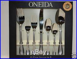 45 pcs Oneida JOANN Gourmet Flatware Set 18/0 STAINLESS Service 8 + HOSTESS