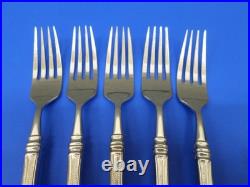 5 Oneida SHERATON Glossy Cube Mark Stainless Flatware 8 1/4 DINNER FORKS
