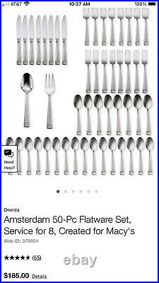 50 Piece Lot Oneida Amsterdam 18/0 Stainless Steel Flatware Silverware Set