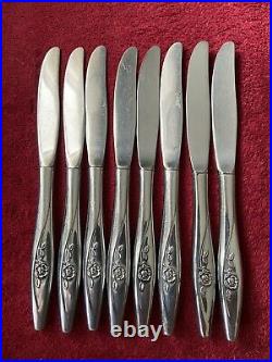 50 pc LASTING ROSE Oneidacraft Deluxe Stainless Glossy Flatware 8 Settings/5 pcs