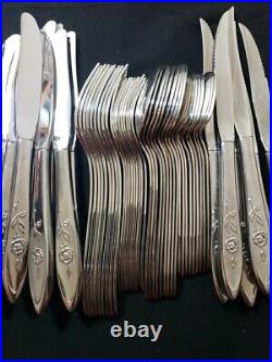 51 Pc Set Oneida Silver Community My Rose Stainless Flatware Silverware