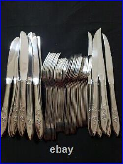 51 Pc Set Oneida Silver Community My Rose Stainless Flatware Silverware