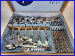 51 Pc Stainless Flatware Set With Hardwood Everbrite Deluxe Box