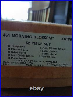 52 Pc Oneida Profile MORNING BLOSSOM Stainless Flatware NEW in box service for 8