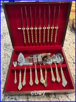 55 Pcs Oneida Community Stainless Golden Royal Flatware Set with Wood Chest