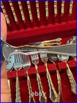 55 Pcs Oneida Community Stainless Golden Royal Flatware Set with Wood Chest