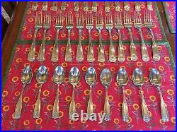 55pc Oneida Laguna Stainless Glossy Shell Tip Fiddle Handle Service For 10-12