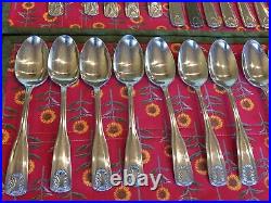 55pc Oneida Laguna Stainless Glossy Shell Tip Fiddle Handle Service For 10-12