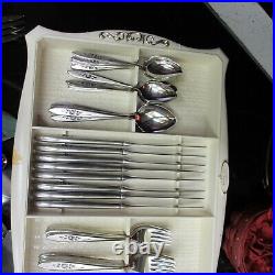56 pc Community by Oneida ROSE SHADOW Stainless Flatware VINTAGE original tray