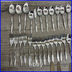 57 Pc Set 1881 Rogers Oneida Highland Rose Stainless Flatware Silverware Exclent