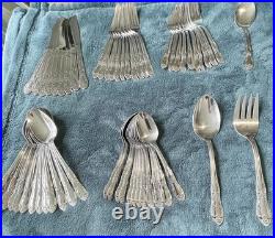 57 Pc Set- Vintage Thor Oneida Oakleigh Stain, Stainless Steel Flatware Glossy