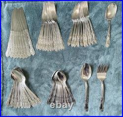 57 Pc Set- Vintage Thor Oneida Oakleigh Stain, Stainless Steel Flatware Glossy