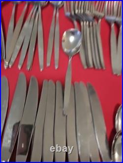 57pc Oneida Community Frostfire Stainless USA Satin Knives Spoons Forks Ice Tea