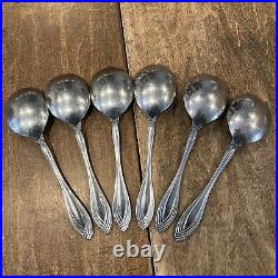 6 Round Cream Soup Spoons HEIRESS Oneida Community Glossy Stainless Steel
