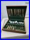 65 Pc Oneida 18/10 Stainless/gold trimmed Flatware Set in wood box