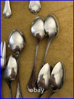 (7) 4 Piece Settings (withteaspoons) +serv ONEIDA Falkirk Stainless Steel Flatware