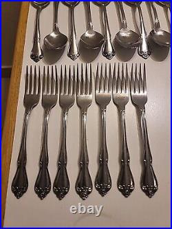 72 Pieces 1881 Rogers Oneida USA Stainless Flatware Set ARBOR ROSE TRUE ROSE