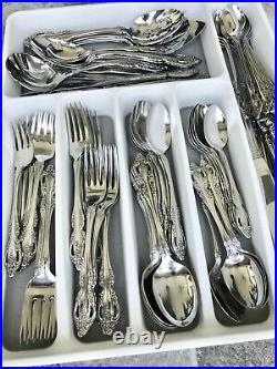 86pc Oneida Community BRAHMS Stainless Flatware for 10+ withServing Pcs EUC