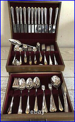 95pc Service for 12 Oneida Golden Julliard Stainless Flatware Gold Accent withCase