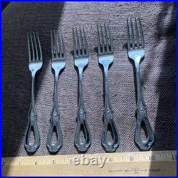 (FIVE) Oneida Toujours Dinner Forks Cube Logo Discontinued Pattern