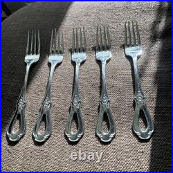 (FIVE) Oneida Toujours Dinner Forks Cube Logo Discontinued Pattern