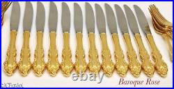 Gold golden stainless steel ONEIDA ROGERS BAROQUE ROSE flatware set 68 pc