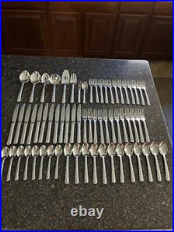 Huge 64 Pcs Total ONEIDA STAINLESS-SATIN ETAGE Flatware Set With Serving Pieces