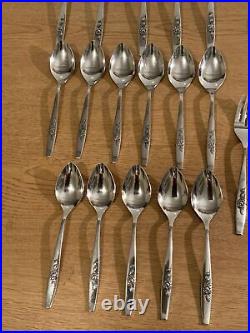 Huge Lot Set Of 67pcs Oneida midcentury OUR ROSE silverware Stainless SSS
